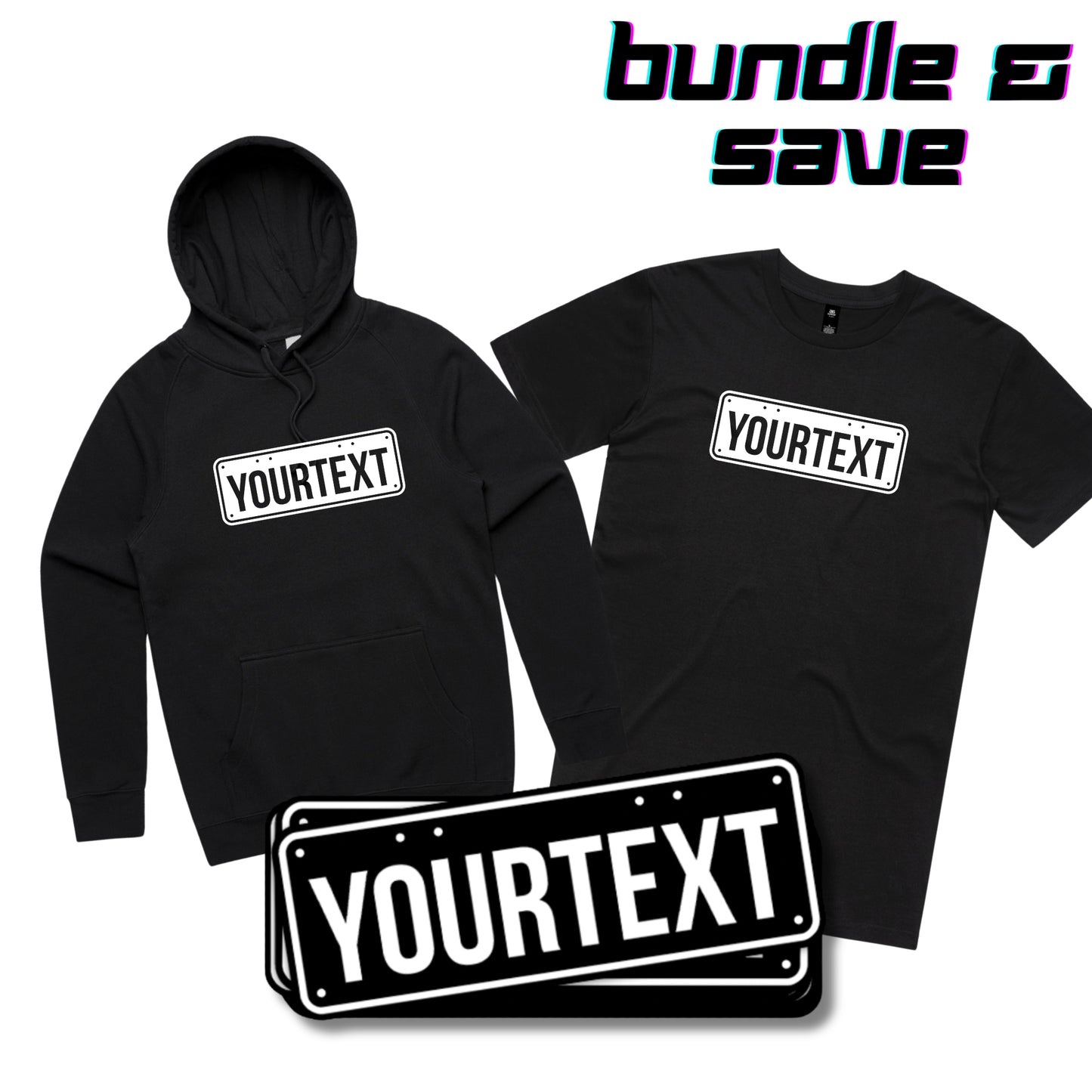 Custom Licence Plate Apparel & Stickers - BUNDLE