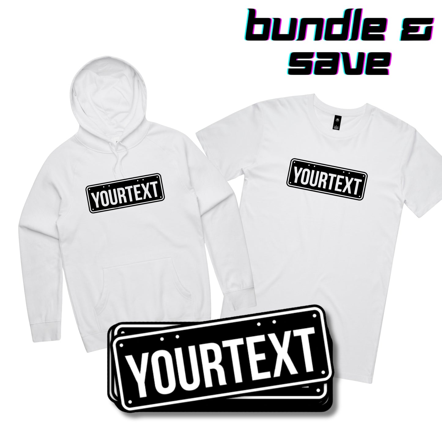 Custom Licence Plate Apparel & Stickers - BUNDLE