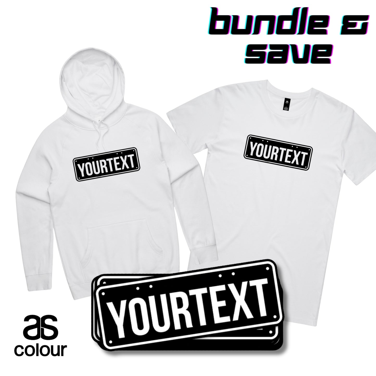 Custom Licence Plate Apparel & Stickers - BUNDLE