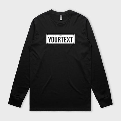 Custom Licence Plate Long Sleeve Black T-Shirt