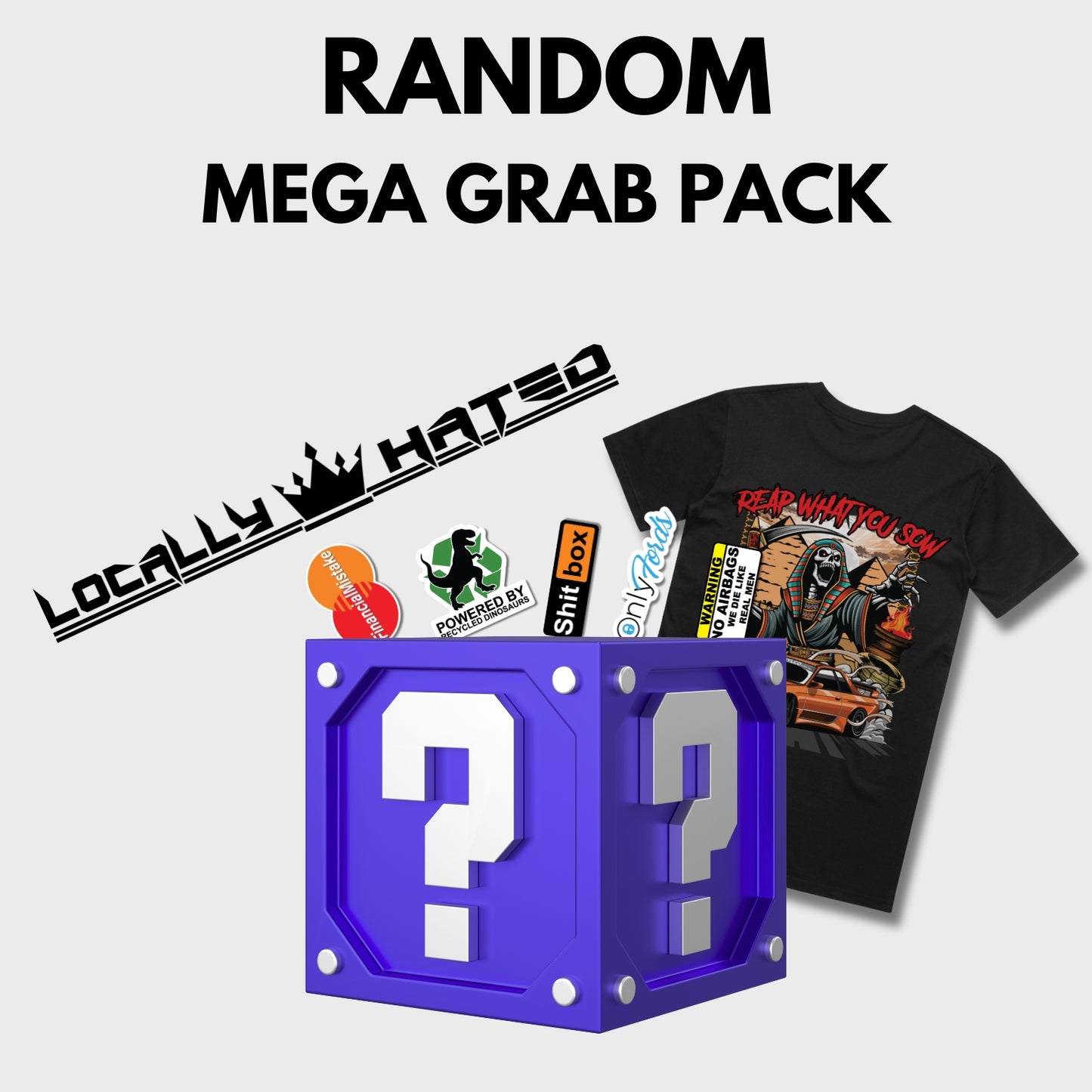 Mega Grab Pack – Banner, T-shirt & Stickers (Random Designs)