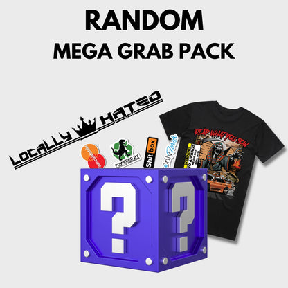 Mega Grab Pack – Banner, T-shirt & Stickers (Random Designs)